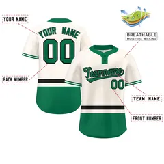 Cream Black-Kelly Green Color Block Two-Button Softball Jersey 2