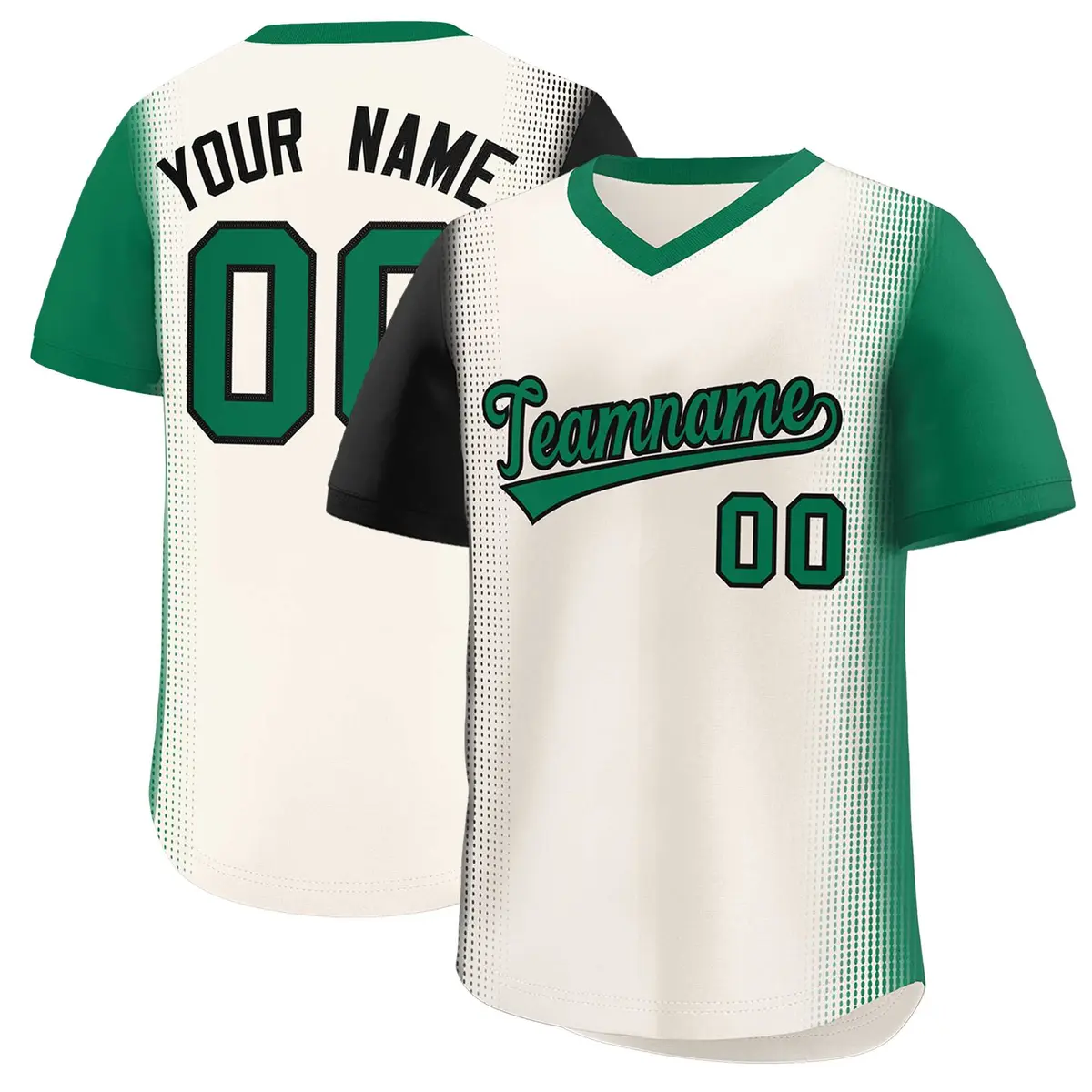 Cream Black-Kelly Green Raglan Pullover Baseball Jersey