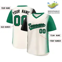 Cream Black-Kelly Green Raglan Pullover Baseball Jersey 2