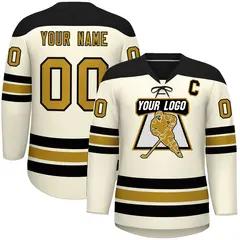 Cream Black Old Gold Classic Lace-Up Neck Hockey Jersey