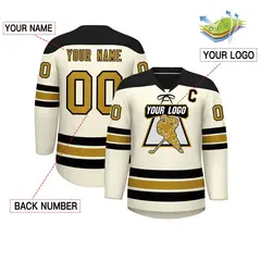 Cream Black Old Gold Classic Lace-Up Neck Hockey Jersey 2