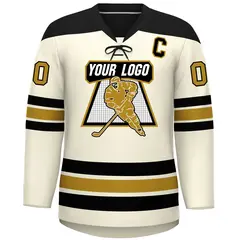 Cream Black Old Gold Classic Lace-Up Neck Hockey Jersey 3