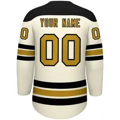 Cream Black Old Gold Classic Lace-Up Neck Hockey Jersey 4