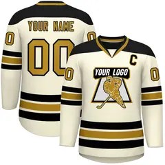 Cream Black-Old Gold Classic V-Neck Hockey Jersey 1