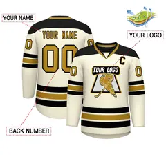 Cream Black-Old Gold Classic V-Neck Hockey Jersey 2