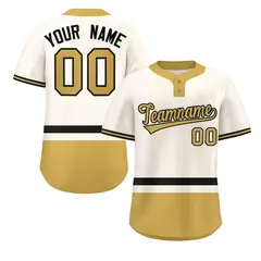 Cream Black-Old Gold Color Block Two-Button Softball Jersey