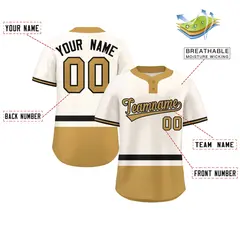 Cream Black-Old Gold Color Block Two-Button Softball Jersey 2