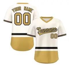 Cream Black-Old Gold Color Block V-Neck Baseball Jersey 1