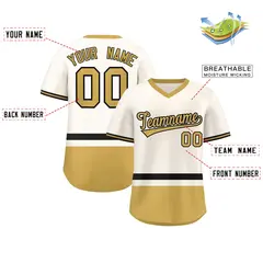 Cream Black-Old Gold Color Block V-Neck Baseball Jersey 2