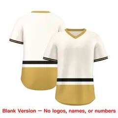 Cream Black-Old Gold Color Block V-Neck Baseball Jersey 3