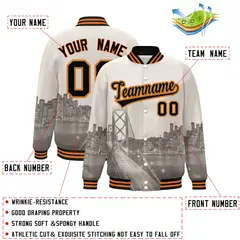 Cream Black Old Gold San Francisco Skyline Varsity Full-Snap Jacket 2