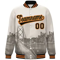 Cream Black Old Gold San Francisco Skyline Varsity Full-Snap Jacket 3