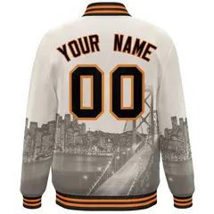 Cream Black Old Gold San Francisco Skyline Varsity Full-Snap Jacket 4