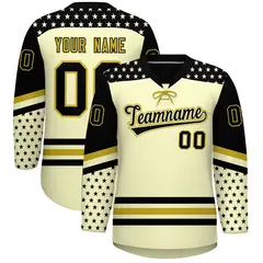 Cream Black Old Gold Star Series Lace-Up Neck Hockey Jersey 1