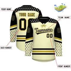 Cream Black Old Gold Star Series Lace-Up Neck Hockey Jersey 2