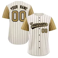 Cream Black-Old Gold Stripe Raglan Baseball Jersey 1