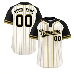 Cream Black-Old Gold Stripe Raglan Two-Button Softball Jersey