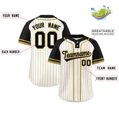 Cream Black-Old Gold Stripe Raglan Two-Button Softball Jersey 2