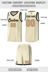 Cream Black-Old Gold Two Bars Basketball Uniform Jersey 2