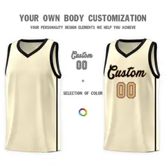 Cream Black-Old Gold Two Bars Basketball Uniform Jersey 3