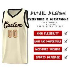 Cream Black-Old Gold Two Bars Basketball Uniform Jersey 5