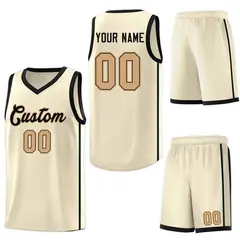 Cream Black-Old Gold Two Bars Basketball Uniform Jersey 6