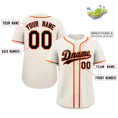 Cream Black-Orange Authentic Classic Baseball Jersey 2