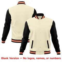 Cream Black Orange Raglan Full-Snap Letterman Cotton Jacket 6