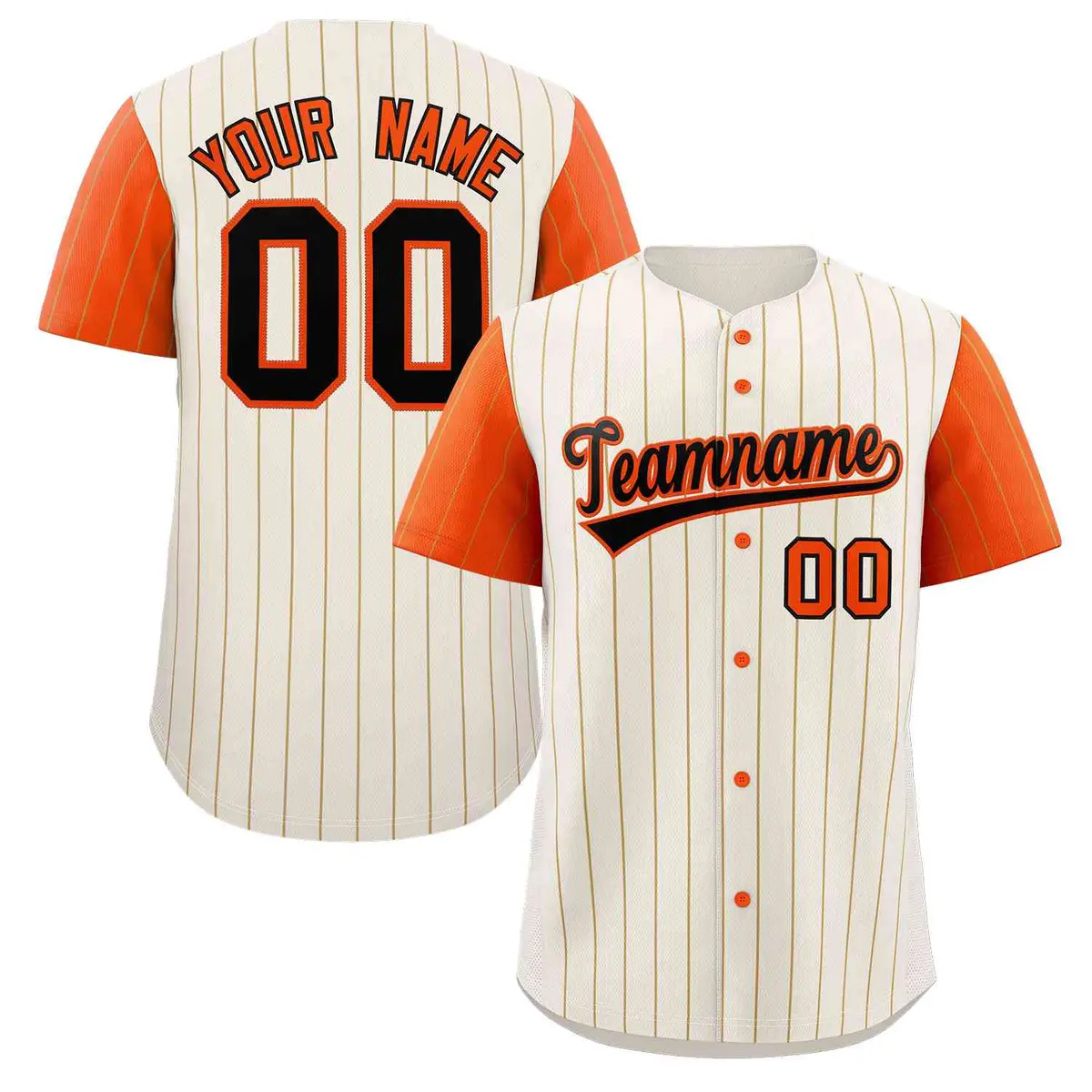 Cream Black-Orange Stripe Raglan Baseball Jersey