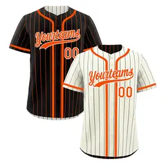Cream Black Orange Striped Reversible Baseball Jersey