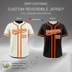 Cream Black Orange Striped Reversible Baseball Jersey 2