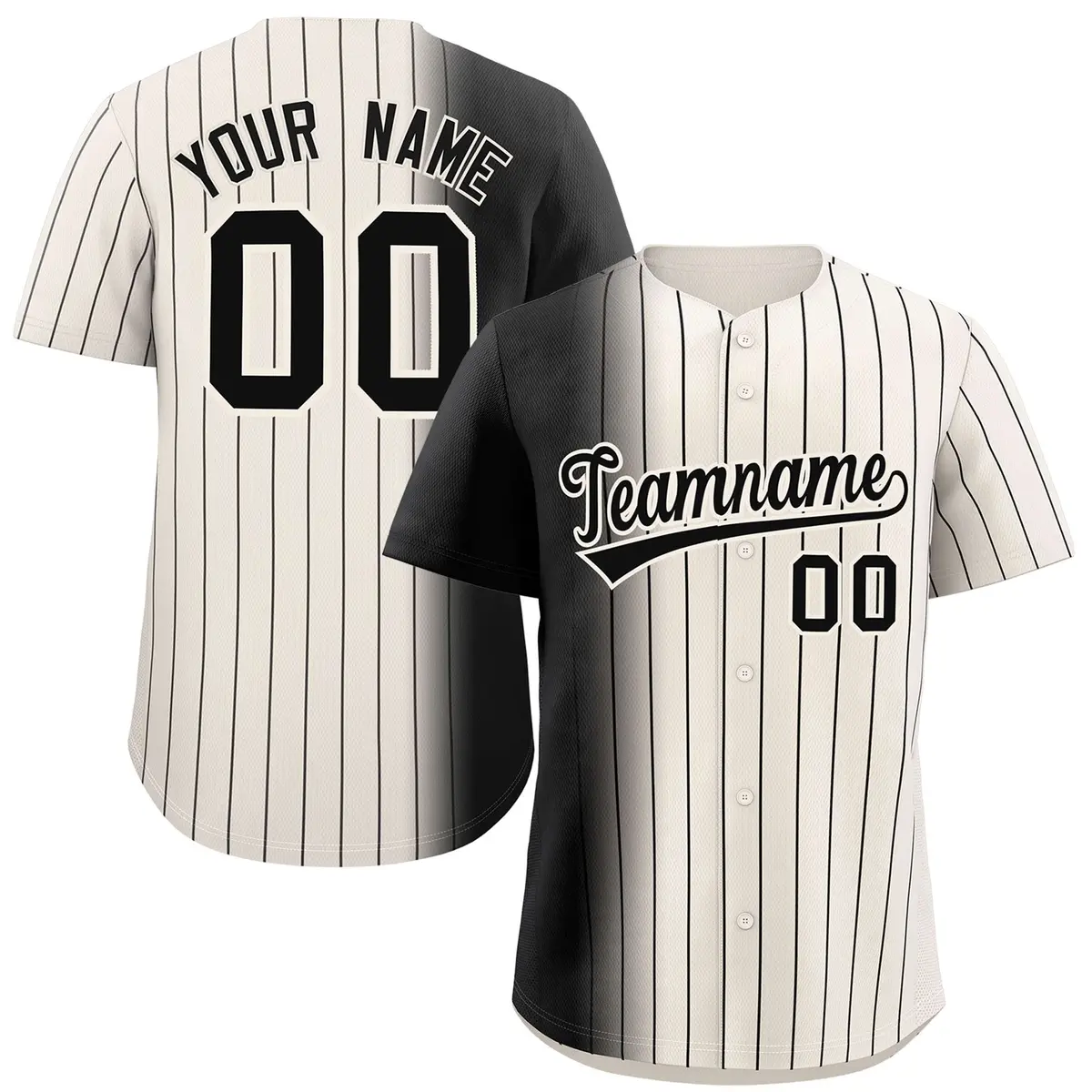 Cream Black Pinstripe Gradient Baseball Jersey
