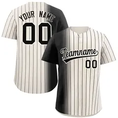 Cream Black Pinstripe Gradient Baseball Jersey