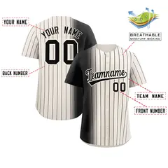 Cream Black Pinstripe Gradient Baseball Jersey 2