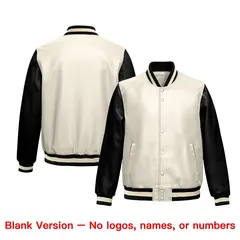 Cream Black Raglan Full-Snap Varsity Faux Leather Letterman Jacket 6