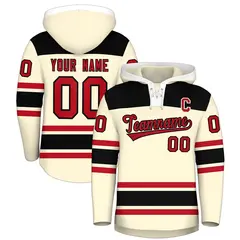 Cream Black Raglan Lace-Up Neck Hockey Hoodie Jersey