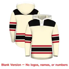 Cream Black Raglan Lace-Up Neck Hockey Hoodie Jersey 7