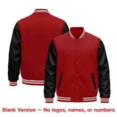 Cream Black Red Raglan Sleeves Varsity Full-Snap Letterman Jacket 2
