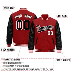 Cream Black Red Raglan Sleeves Varsity Full-Snap Letterman Jacket 3