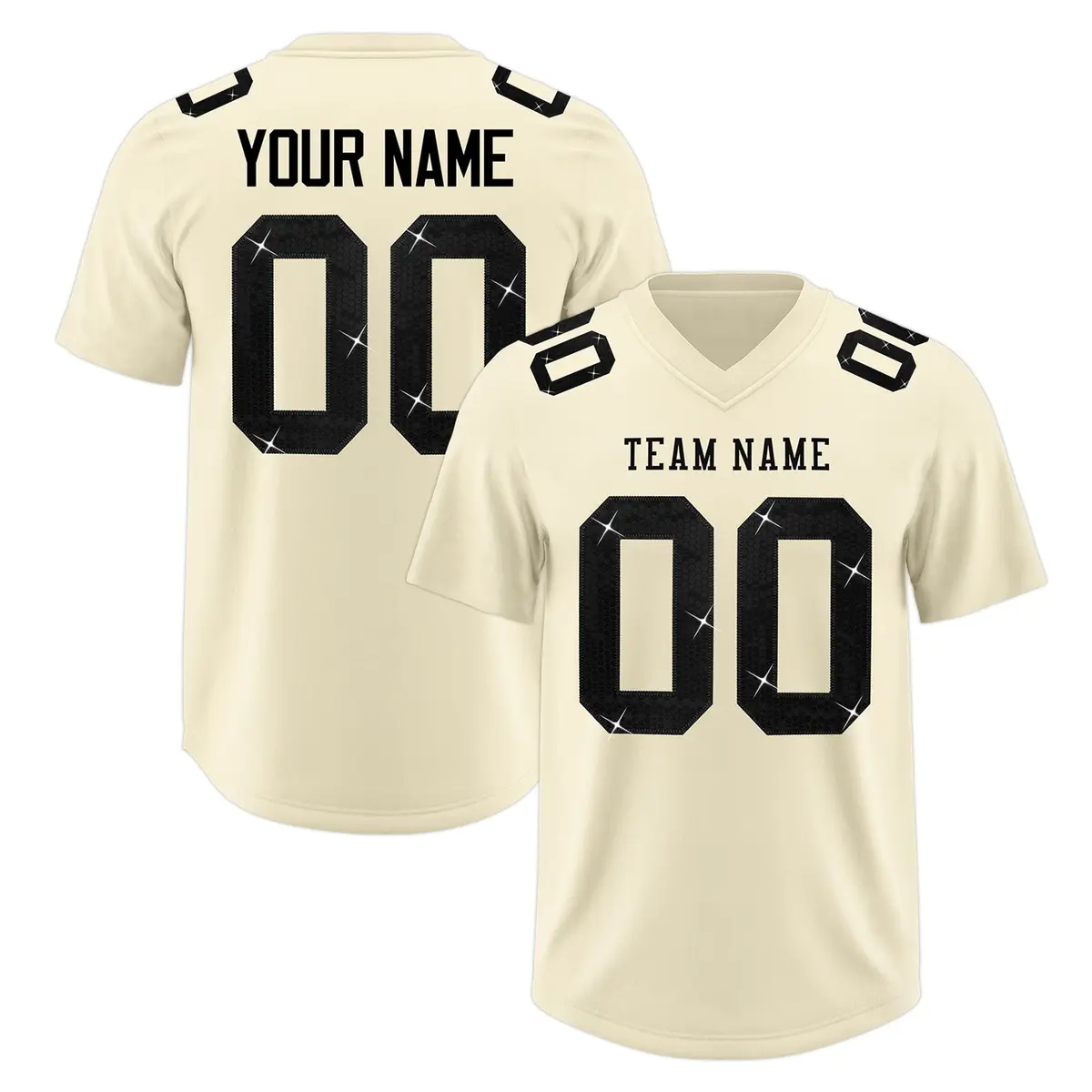Cream Black Sequin Lettering Breathable Football Jersey