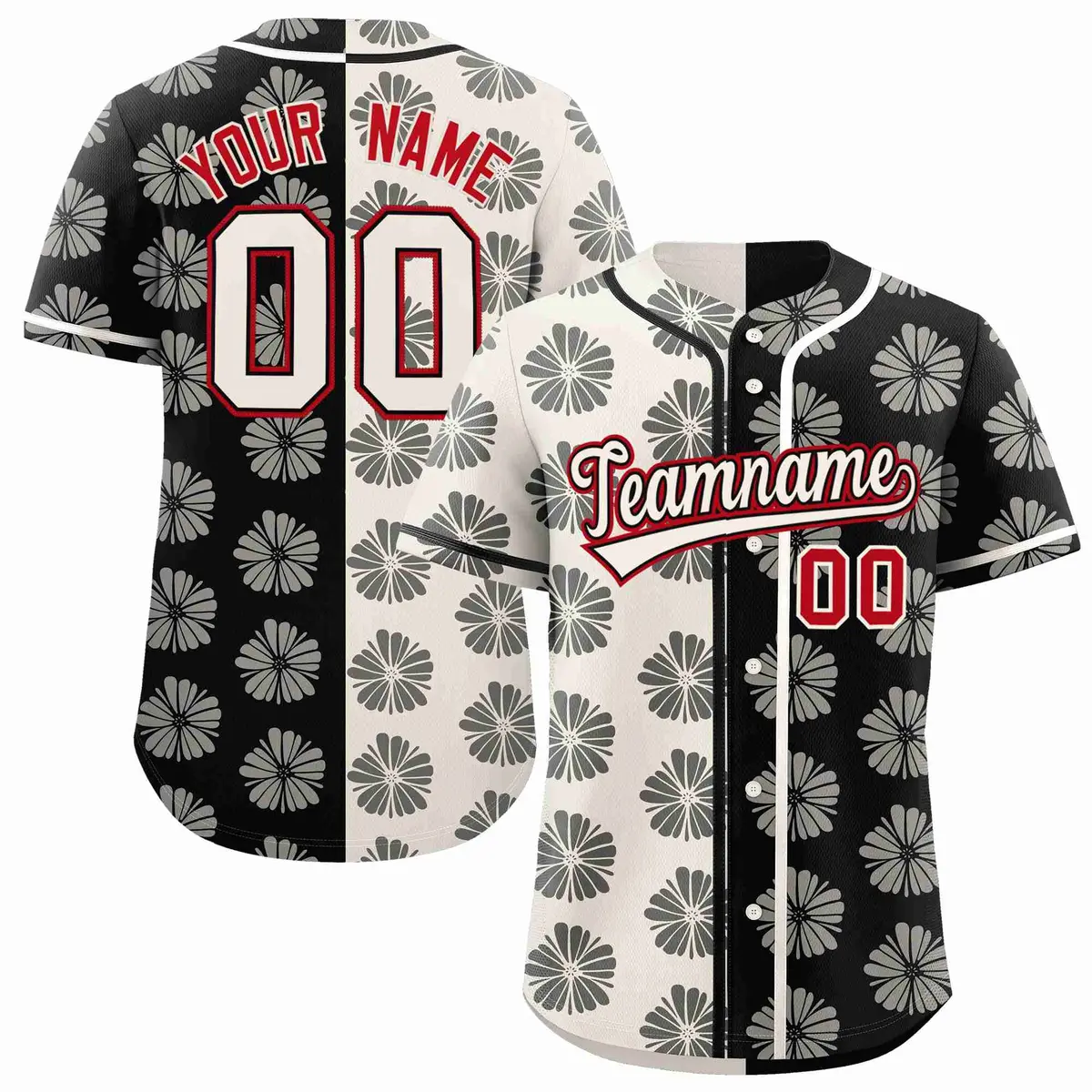Cream Black Split Flower Graffiti Authentic Baseball Jersey