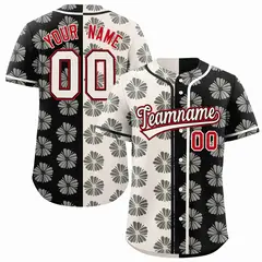Cream Black Split Flower Graffiti Authentic Baseball Jersey 1
