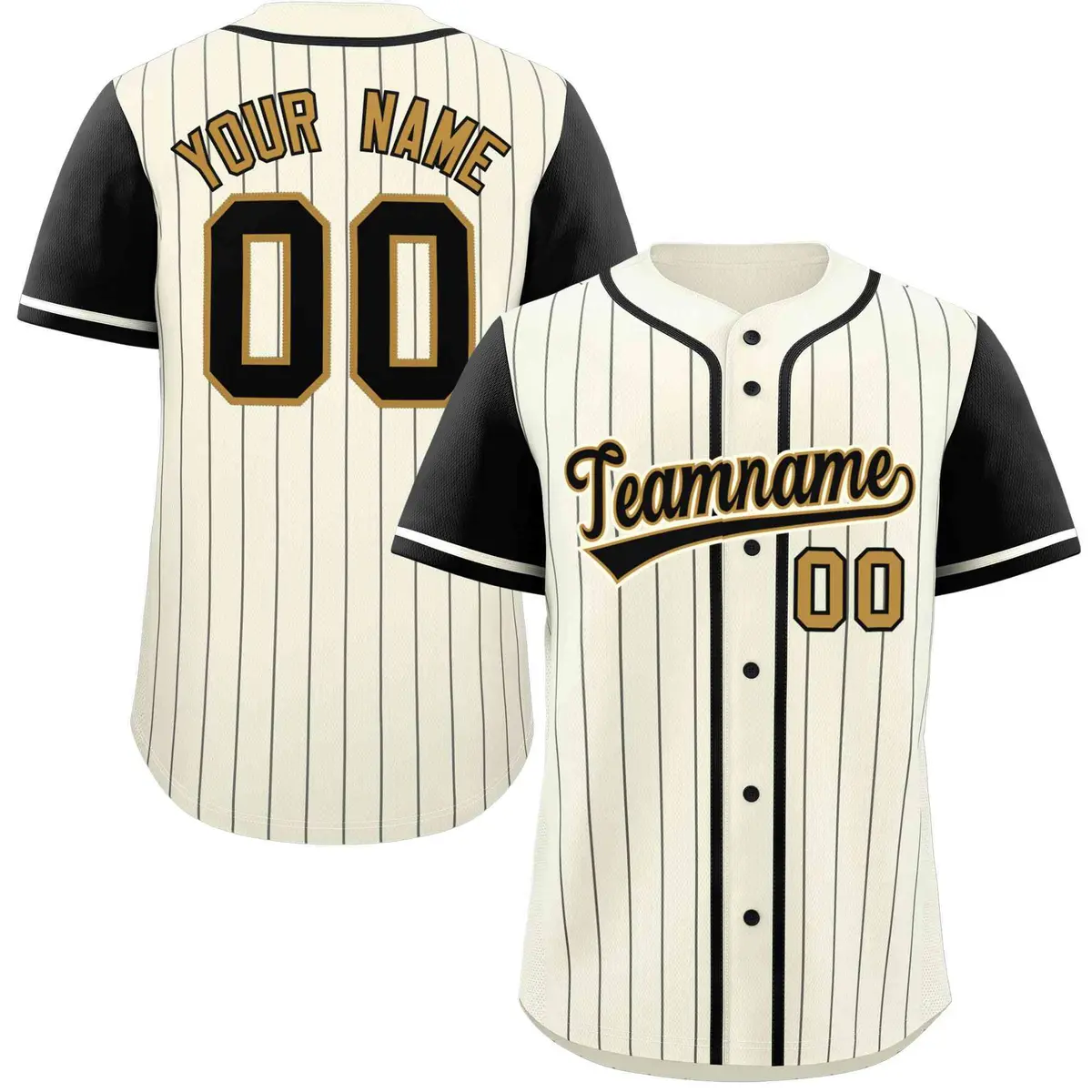 Cream Black Stripe Raglan Authentic Baseball Jersey