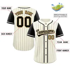 Cream Black Stripe Raglan Authentic Baseball Jersey 2