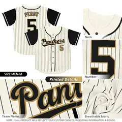 Cream Black Stripe Raglan Authentic Baseball Jersey 3