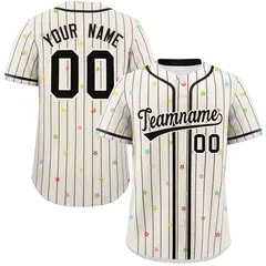 Cream Black Stripe Star Pattern Authentic Baseball Jersey 1