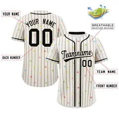 Cream Black Stripe Star Pattern Authentic Baseball Jersey 2