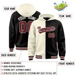 Cream Black Two Tone Split Varsity Letterman Jacket Hoodie 4