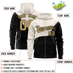 Cream Black Wave Color Block Varsity Full-Zip Letterman Jacket Hoodie 4