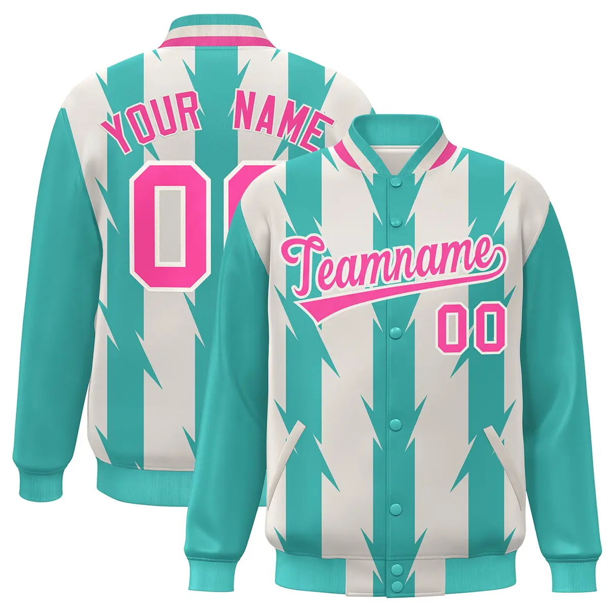 Cream Blade Pattern Raglan Varsity Letterman Baseball Jacket